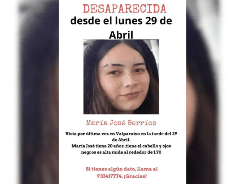 Afiche María José Berríos desaparecida y encontrada en la Región de Valparaíso
